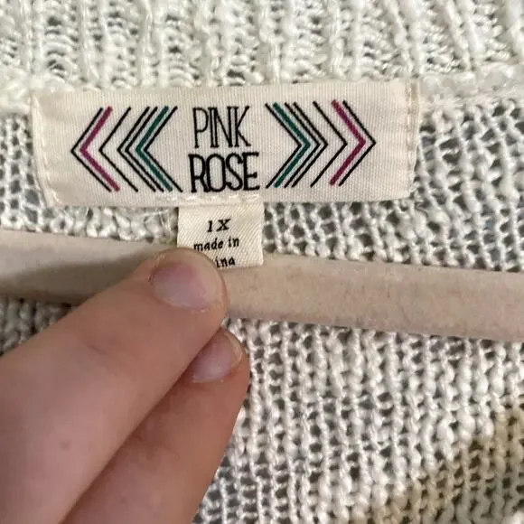 Pink Rose Boutique Womens 1X Plus White Lace Sweater Long Sleeve Shirt Neck Top - Picture 4 of 8